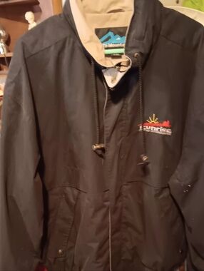 Embroidered Hooded Windbreaker Jacket - Black